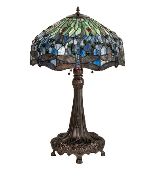 Meyda Tiffany - 47552 - Three Light Table Lamp - Tiffany Hanginghead Dragonfly - Mahogany Bronze