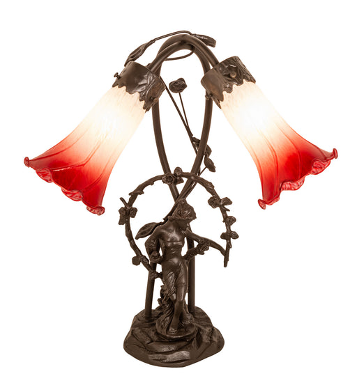 Meyda Tiffany - 144697 - Two Light Table Lamp - Red/White Pond Lily - Mahogany Bronze