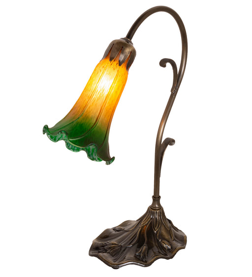 Meyda Tiffany - 17014 - One Light Mini Lamp - Amber/Green Pond Lily - Antique Brass