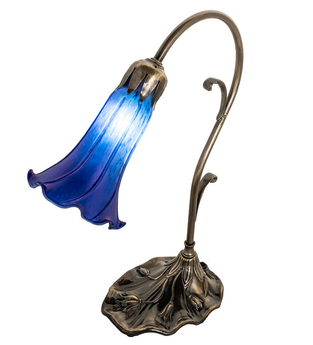 Meyda Tiffany - 17056 - One Light Mini Lamp - Blue Pond Lily - Antique Brass
