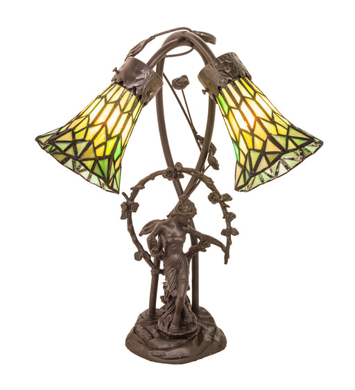 Meyda Tiffany - 251677 - Two Light Table Lamp - Stained Glass Pond Lily - Mahogany Bronze
