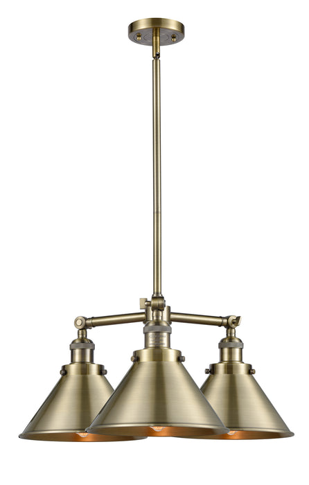 Innovations - 207-AB-M10 - Three Light Chandelier - Franklin Restoration - Antique Brass