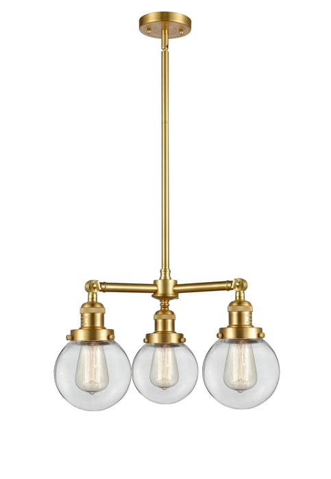 Innovations - 207-SG-G202-6 - Three Light Chandelier - Franklin Restoration - Satin Gold