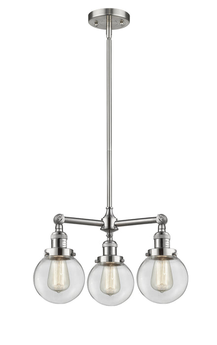 Innovations - 207-SN-G202-6 - Three Light Chandelier - Franklin Restoration - Brushed Satin Nickel