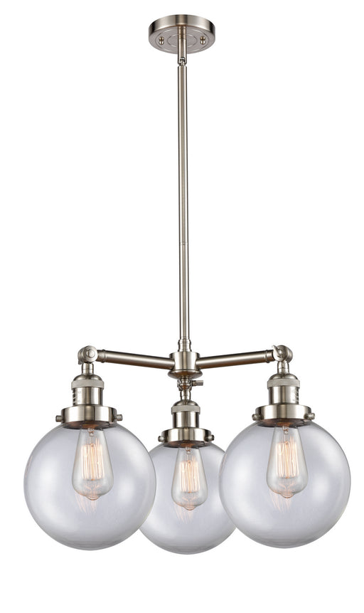 Innovations - 207-SN-G202-8 - Three Light Chandelier - Franklin Restoration - Brushed Satin Nickel