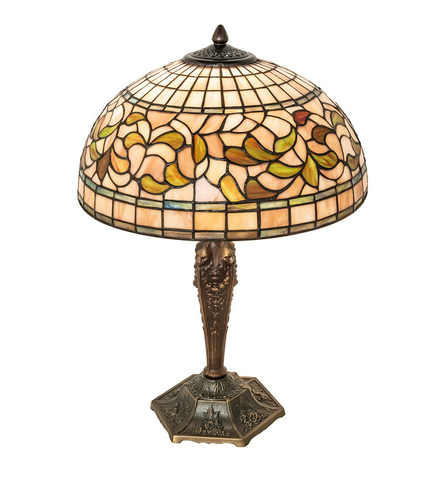 Meyda Tiffany - 253820 - One Light Table Lamp - Tiffany Turning Leaf - Antique Brass