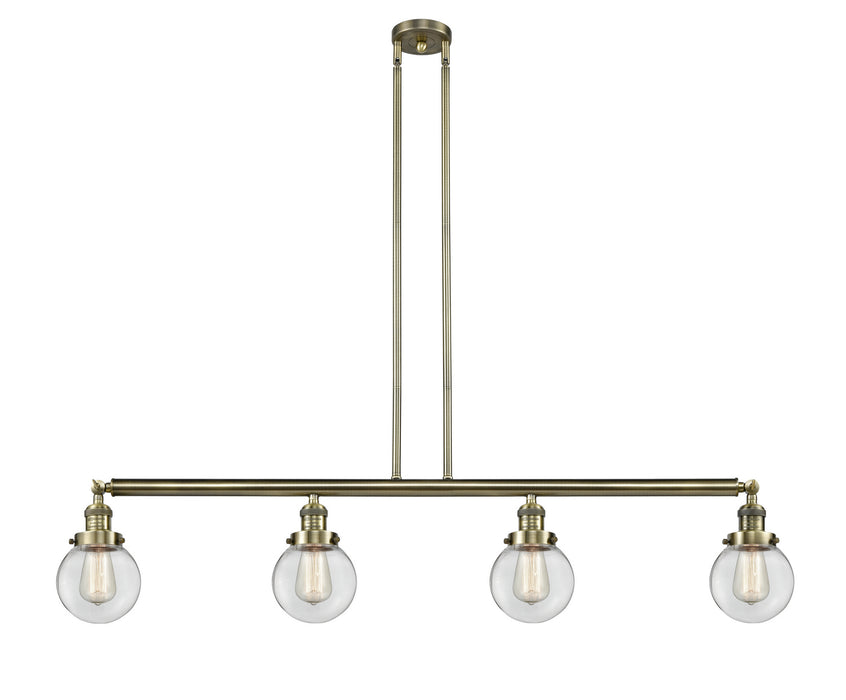 Innovations - 214-AB-G202-6 - Four Light Island Pendant - Franklin Restoration - Antique Brass