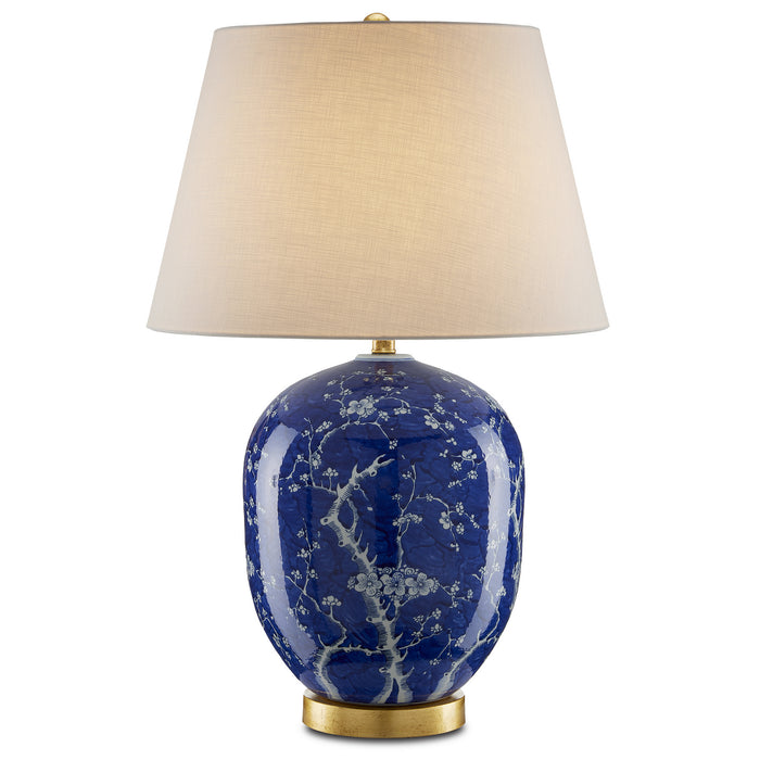 Currey and Company - 6000-0793 - One Light Table Lamp - Blue/White/Raffia