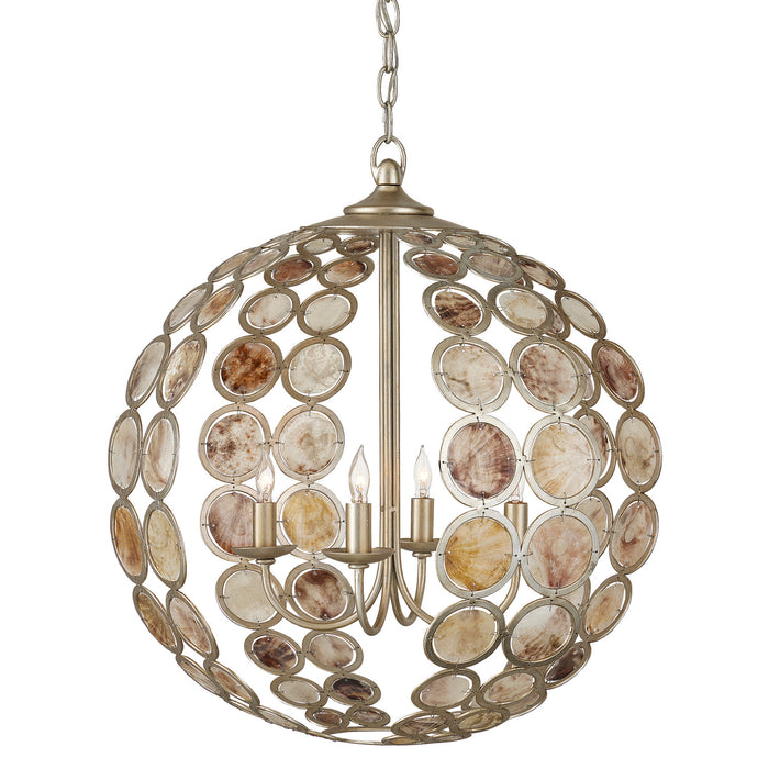 Currey and Company - 9000-0935 - Four Light Chandelier - Contemporary Silver Leaf/Capiz Shell