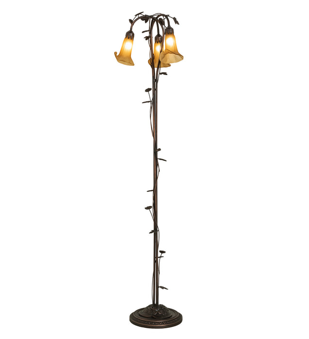 Meyda Tiffany - 243615 - Three Light Floor Lamp - Amber Pond Lily - Mahogany Bronze