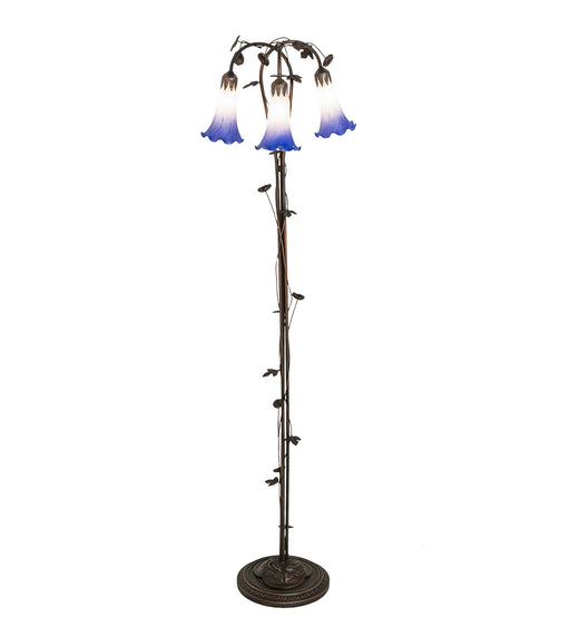 Meyda Tiffany - 255142 - Three Light Floor Lamp - Blue/White Pond Lily - Mahogany Bronze