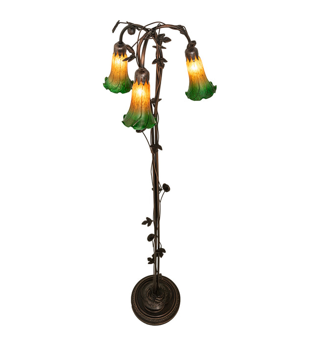 Meyda Tiffany - 36973 - Three Light Floor Lamp - Amber/Green Pond Lily - Mahogany Bronze