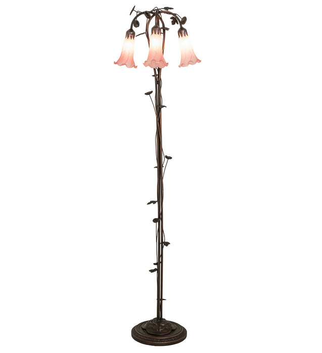 Meyda Tiffany - 38444 - Three Light Floor Lamp - Pink Pond Lily - Mahogany Bronze