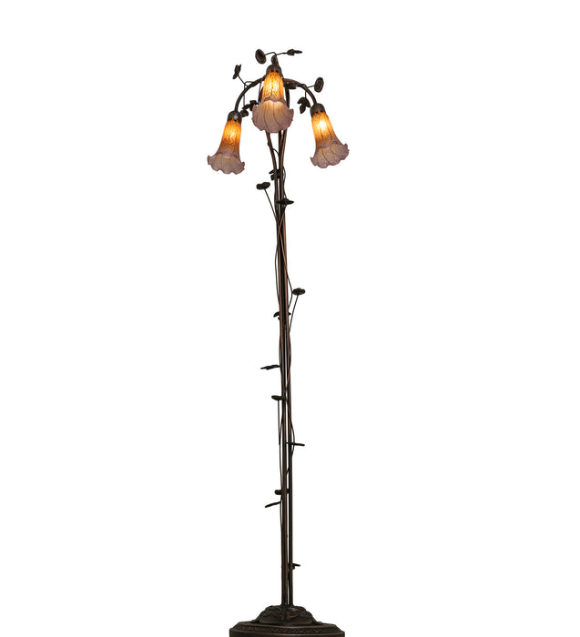 Meyda Tiffany - 38635 - Three Light Floor Lamp - Amber/Purple Pond Lily - Mahogany Bronze
