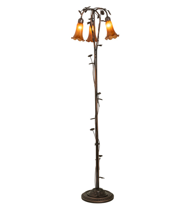 Meyda Tiffany - 71881 - Three Light Floor Lamp - Amber Pond Lily - Mahogany Bronze