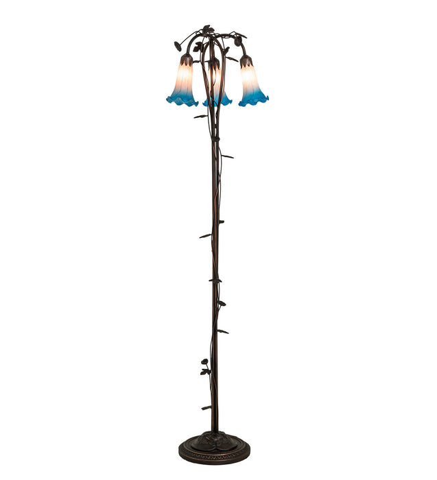 Meyda Tiffany - 71882 - Three Light Floor Lamp - Pink/Blue Pond Lily - Mahogany Bronze