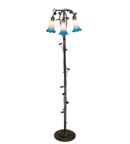 Meyda Tiffany - 71882 - Three Light Floor Lamp - Pink/Blue Pond Lily - Mahogany Bronze