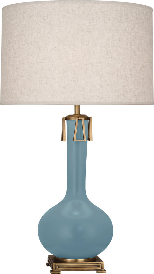 Robert Abbey - MOB92 - One Light Table Lamp - Athena - Matte Steel Blue Glazed w/Aged Brass