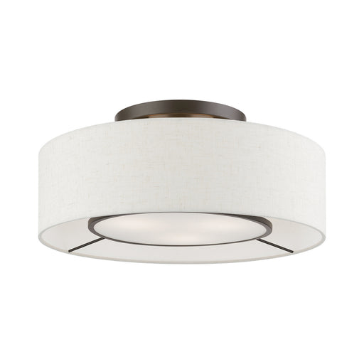 Livex Lighting - 40143-92 - Three Light Semi-Flush Mount - Ellsworth - Brushed Nickel with Shiny White