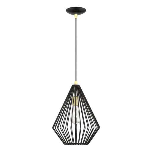 Livex Lighting - 41325-68 - One Light Pendant - Linz - Shiny Black with Polished Brass