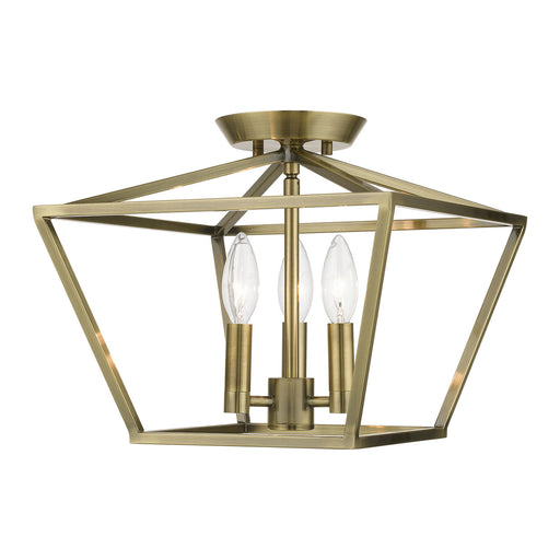 Livex Lighting - 49430-01 - Three Light Semi-Flush Mount - Devone - Antique Brass