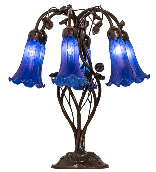 Meyda Tiffany - 255808 - Six Light Table Lamp - Blue Pond Lily - Mahogany Bronze
