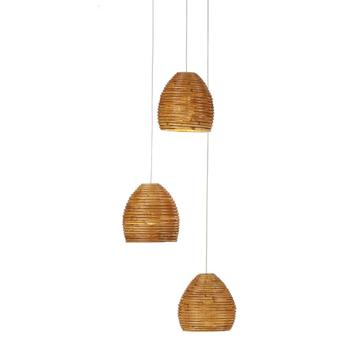 Currey and Company - 9000-0999 - Three Light Pendant - Natural Rattan/Silver