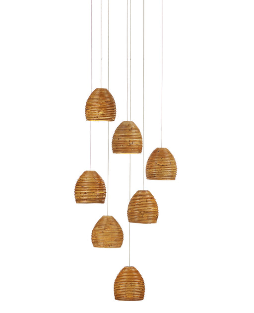 Currey and Company - 9000-1000 - Seven Light Pendant - Natural Rattan/Silver