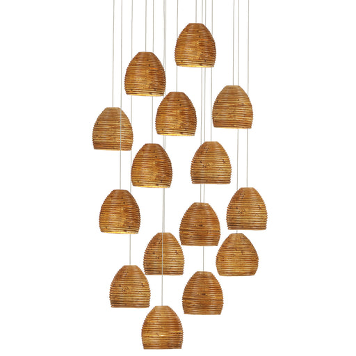 Currey and Company - 9000-1001 - 15 Light Pendant - Natural Rattan/Silver