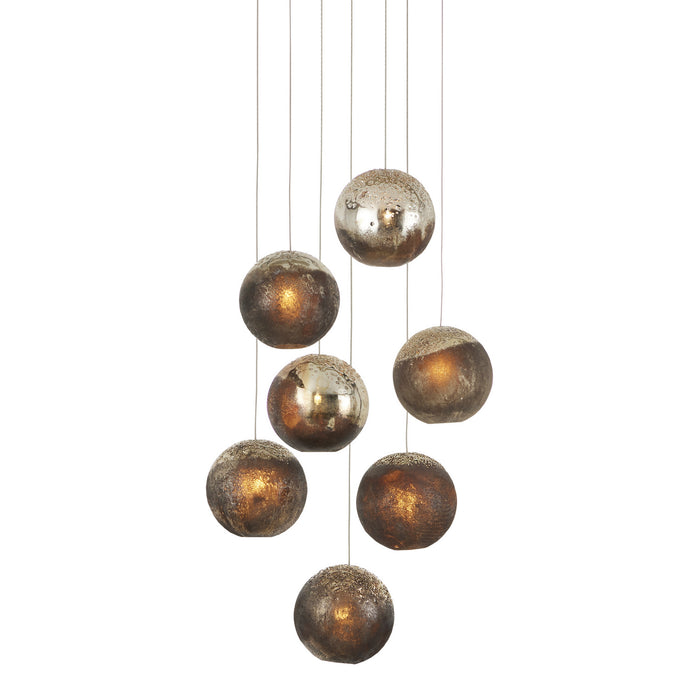 Currey and Company - 9000-1014 - Seven Light Pendant - Antique Silver/Antique Gold/Matte Charcoal/Silver