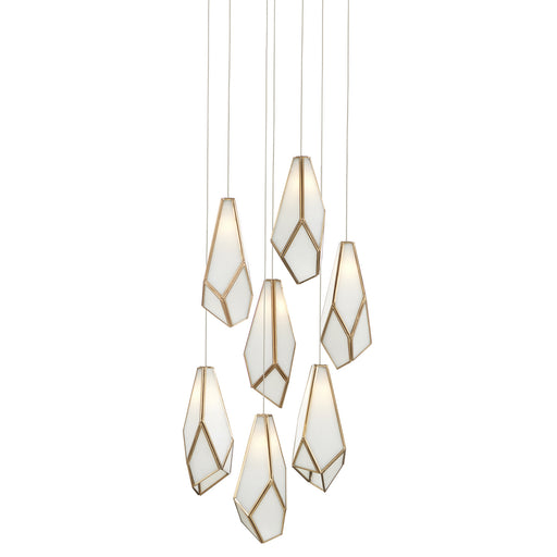 Currey and Company - 9000-1035 - Seven Light Pendant - White/Antique Brass/Silver