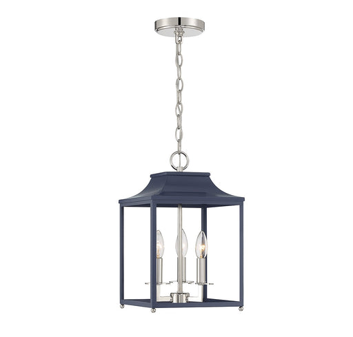 Meridian - M30013NBLPN - Three Light Pendant - Navy Blue with Polished Nickel