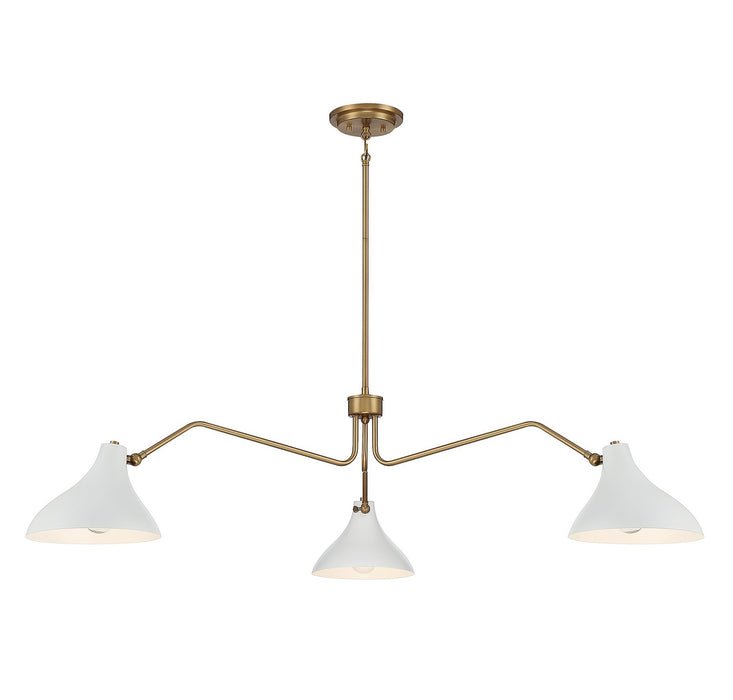 Meridian - M7019WHNB - Three Light Pendant - White with Natural Brass