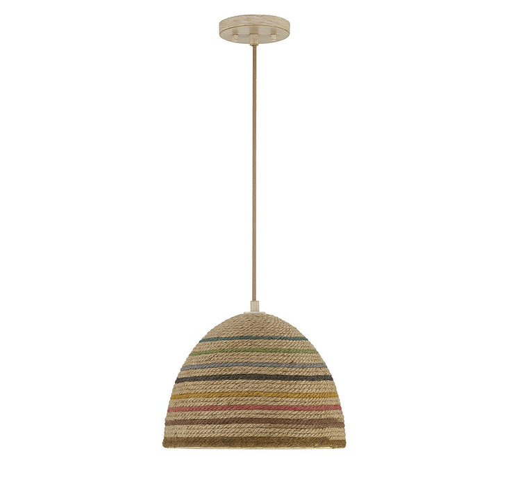 Meridian - M7034NRC - One Light Pendant - Matte White and Natural Rattan Color