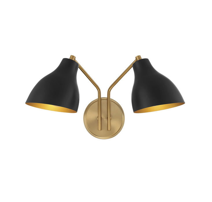 Meridian - M90075MBKNB - Two Light Wall Sconce - Matte Black with Natural Brass