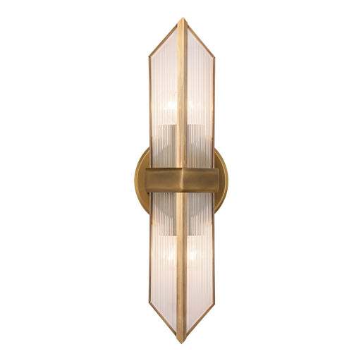 Alora - WV332815VBCR - Two Light Vanity - Cairo - Vintage Brass/Clear Ribbed Glass