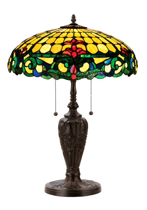 Meyda Tiffany - 31156 - Two Light Table Lamp - Duffner & Kimberly Colonial - Beige Burgundy Blue/Green Green
