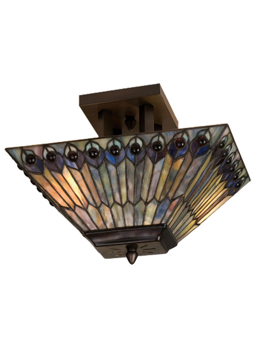 Meyda Tiffany - 31191 - Two Light Flushmount - Tiffany Jeweled Peacock - Antique Copper