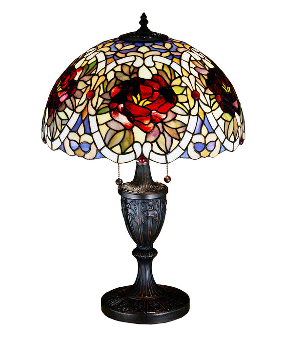 Meyda Tiffany - 26674 - Two Light Table Lamp - Renaissance Rose - Beige Burgundy Ca