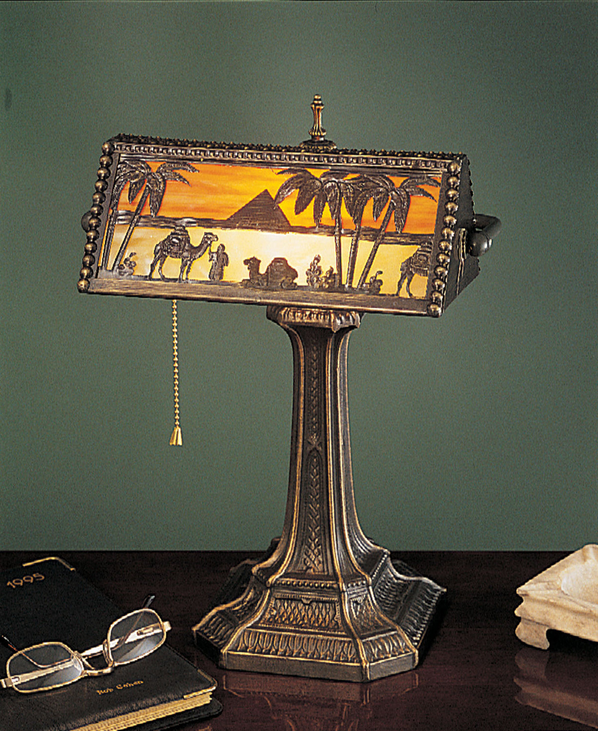 Meyda Tiffany - 27142 - One Light Banker`s Lamp - Camel - Antique 