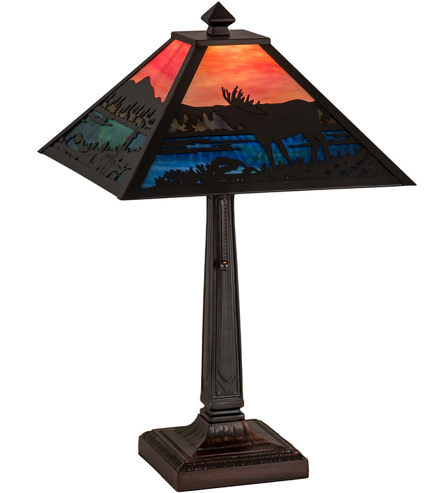 Meyda Tiffany - 30781 - One Light Table Lamp - Moose At Lake - Orange Blue/Green