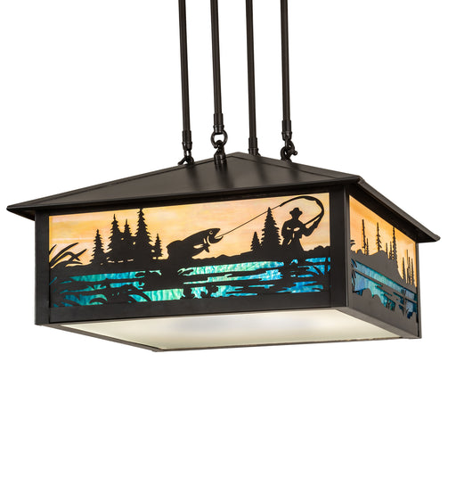 Meyda Tiffany - 38683 - Three Light Pendant - Fly Fishing Creek - Custom Craftsman