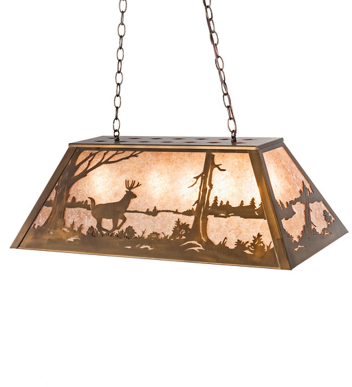 Meyda Tiffany - 31947 - Six Light Oblong Pendant - Deer At Lake - Antique Copper