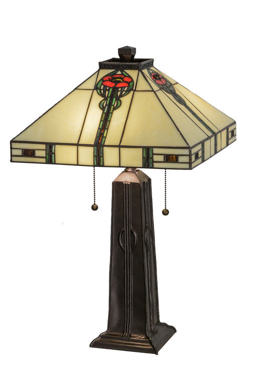 Meyda Tiffany - 70965 - Two Light Table Lamp - Parker Poppy - Beige Flame Oak With Mahogany Bronze