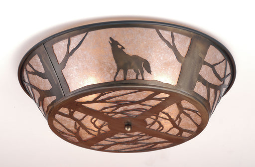Meyda Tiffany - 10010 - Four Light Flushmount - Northwoods Wolf On The Loose - Antique Copper