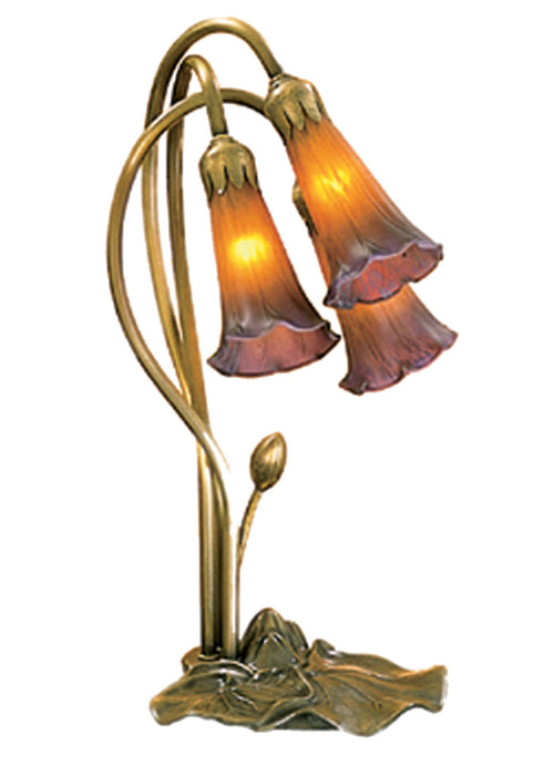 Meyda Tiffany - 13674 - Three Light Accent Lamp - Amber/Purple Pond Lily - Antique