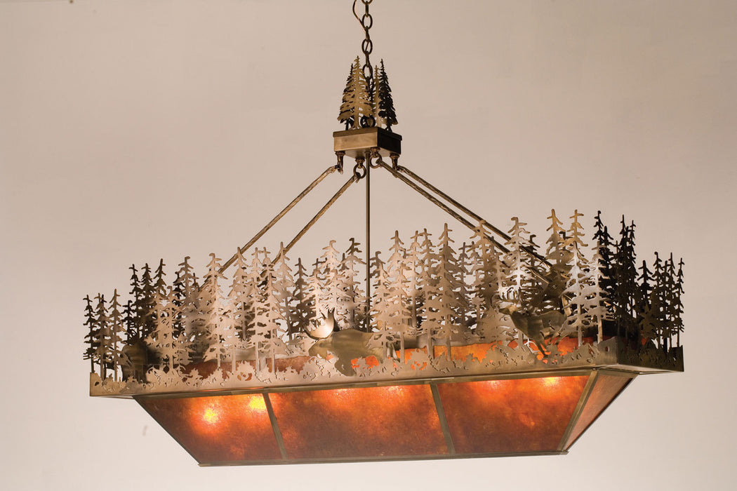 Meyda Tiffany - 14171 - Six Light Oblong Pendant - Pine Lake - Antique Copper