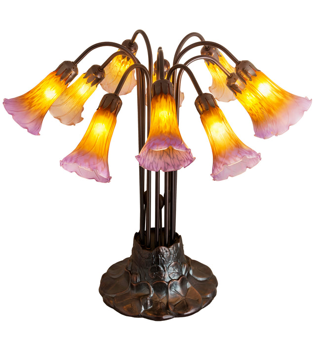 Meyda Tiffany - 14429 - Ten Light Table Lamp - Amber/Purple Pond Lily - Amber/Purple