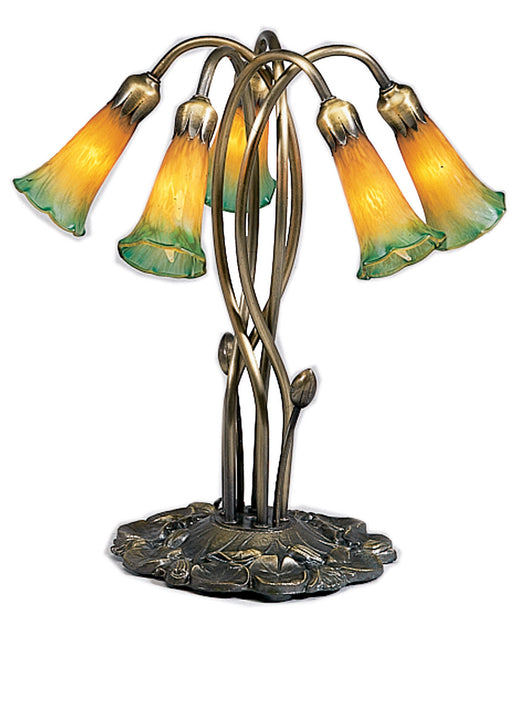 Meyda Tiffany - 14893 - Five Light Accent Lamp - Amber/Green Pond Lily - Antique