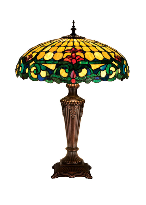Meyda Tiffany - 15707 - Three Light Table Lamp - Duffner & Kimberly Colonial - Beige Burgundy Blue/Green Green